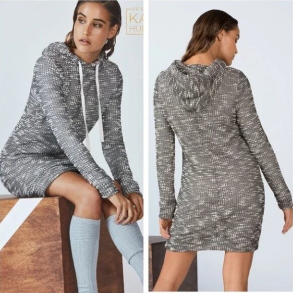 Fabletics Black White Yukon Hooded Sweater Dress S - Picture 2 of 10